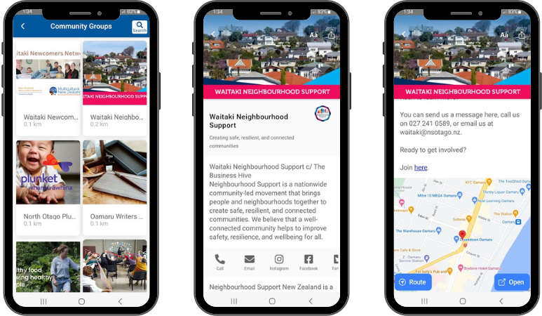 Waitaki App Landscape Screen Shots x3 - Clubs & Groups